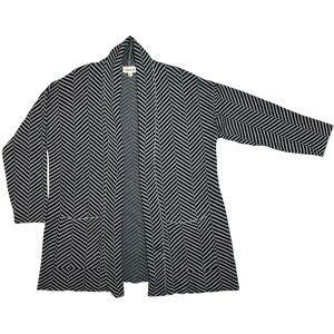525 Seven Women's Large Black Gray Chevron Stripe Open Front Cardigan‎ Sweater